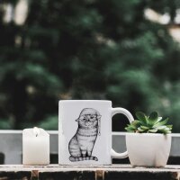 Keramiktasse - handveredelter Becher -  Gute Nacht Katze